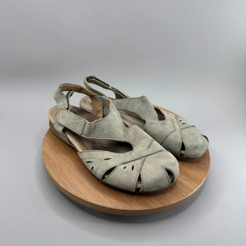 Earth Origins Birdine Sandals 8.5 Wide Sage Green Leather Boho Comfort Slingback